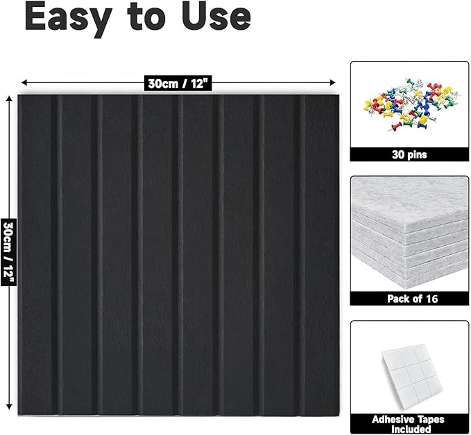 Large Cork Board for Walls, Yunihome 16 Pack 48" x 48" Felt Bulletin Board Wall Tiles for Home Kitchen School Office Wall Decor with Assorted Colors DIY Decorative Push Pins Sets