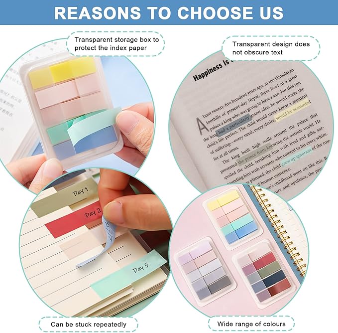 15 Colors Sticky Notes Tabs Pastel, File Tabs Flags Colored Page Markers Pop-up, Adhesive Index Tabs Stickers, Writable Book Tabs for Annotating Books, Notebooks, 600Pcs
