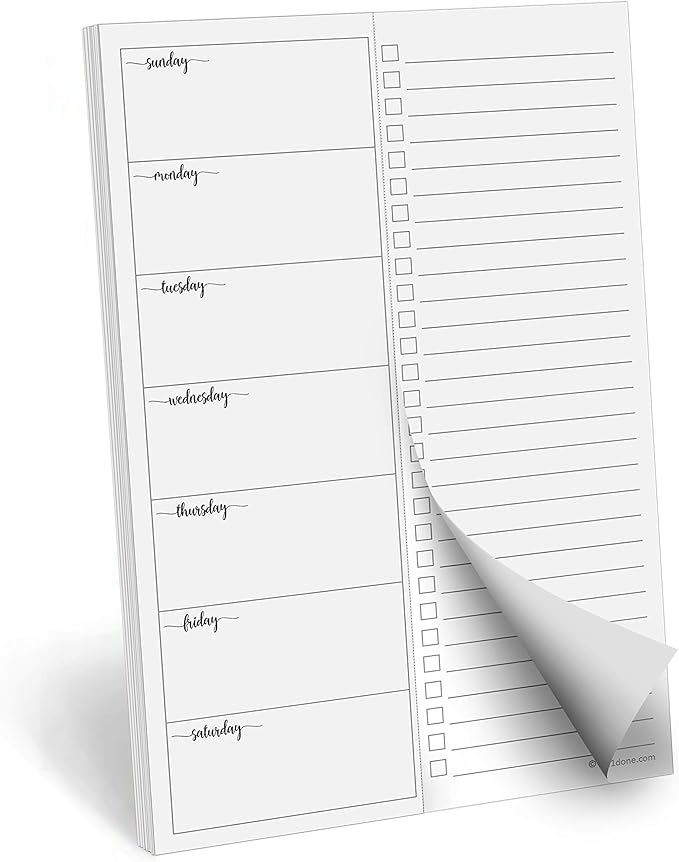 321Done Weekly Plan with Checklist Notepad – 50 Sheets (5.5x8.5) Small – Made in USA - Two Column, Minimalist to-Do Planning Memo Pad, Simple Planner Schedule Inserts Sunday Start