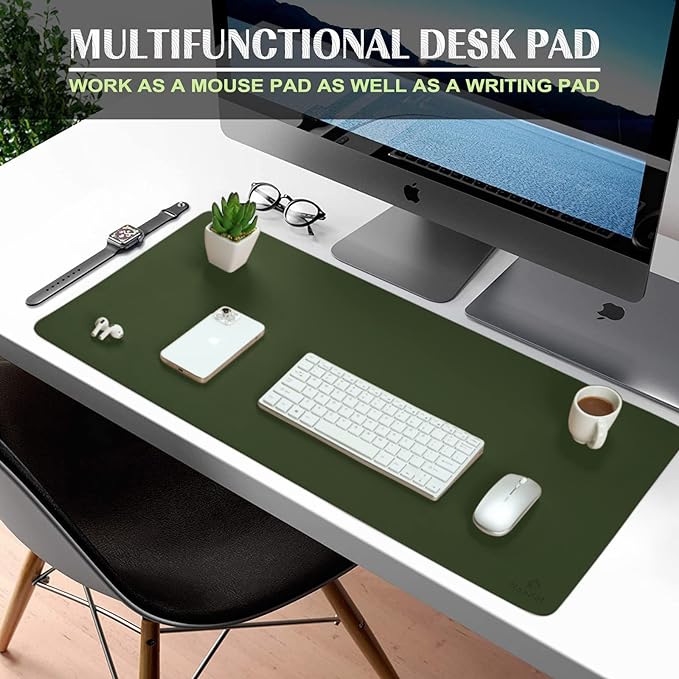 K KNODEL Small Office Leather Desk Mat, Mouse and Keyboard Pad, Computer and Laptop Mat, Desktop Protector and Cover, Writing Pad and Blotter (23.6"x13.8", Dark Green)