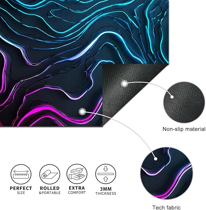 Large Mouse Pad Gaming Mousepad 31.5 x 11.8 Inch Keyboard Desktop Mat Diatomite XL Mouse Pad for Home and Office Desk Accessories with Neon Abstract Wave Pattern Artwork Diatomite
