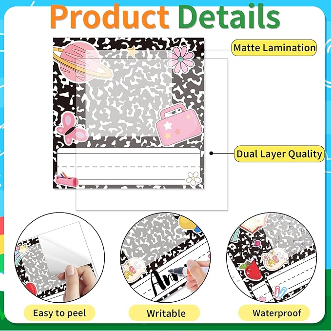 Starboling Black Name Tags,48 Pcs Adhesive Desk Nameplates,for Classroom Student School Supplies