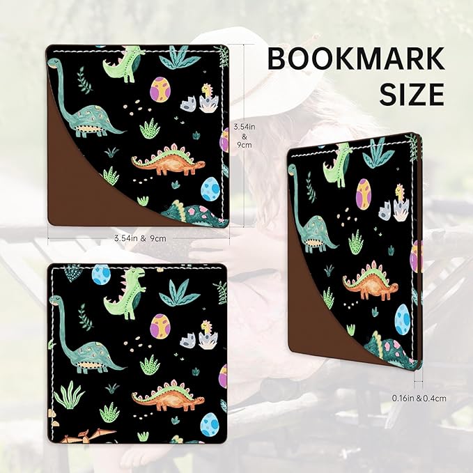 2 Pack Cute Dinosaur Leather Book Corner Bookmark, Durable Handmade Reading Accessories - Gifts for Readers, Women, Men, Teachers, Students