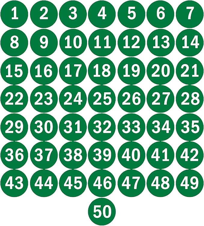 NAVADEAL 2" & 3” Round Number 1-50 Adhesive Stickers in Blue, Red, Black, Green - Inventory Storage Labels, Great for Marking Bins or Toolbox for Daily Use in School, Office, Workshop