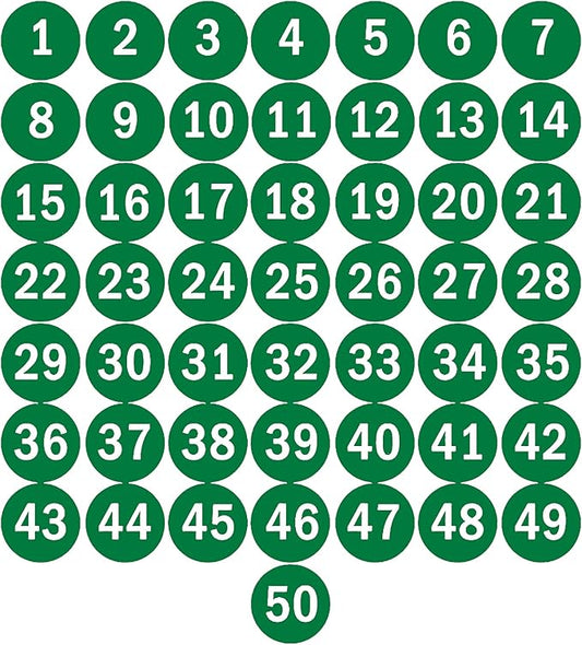 NAVADEAL 2" & 3” Round Number 1-50 Adhesive Stickers in Blue, Red, Black, Green - Inventory Storage Labels, Great for Marking Bins or Toolbox for Daily Use in School, Office, Workshop