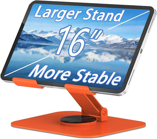Metal Tablet Stand, Adjustable 360° Rotation Tablet Holder Compatible with 4-16" Tablet Such as iPad Pro Air, iPad mini, Tab S10 Ultra (Orange)