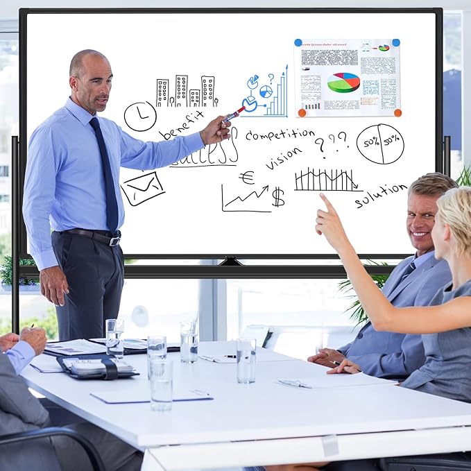 Rolling Whiteboard on Wheels 72"x48", Double-Sided Dry Erase Board with Stand, Big White Board with Stand Portable Magnetic Mobile White Board with 2 Eraser, 6 Markers, 20 Magnets