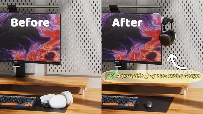 【1PACK Clamp-On Monitor Headphone Stand – Adjustable Headset Holder with 360° Rotating Hook, Silicone Protection, Space-Saving Desk Organizer for Office, Gaming & Study YA-C (Black)