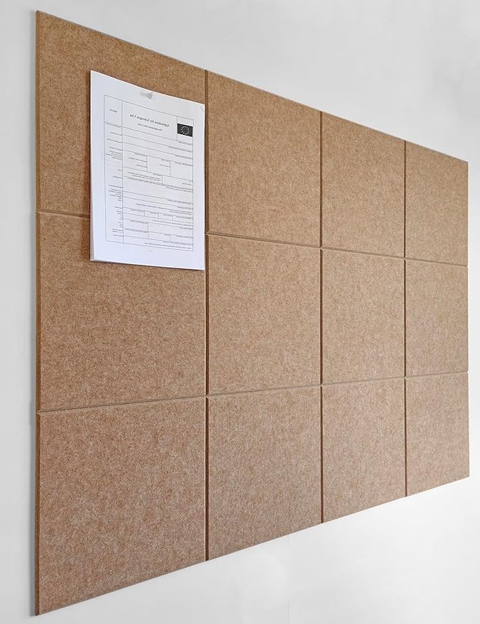 Felt Wall Tiles | Large Cork Board Alternative | Aesthetic Felt Bulletin Board for Office, Home & Classroom | Large Cork Boards for Walls Pinboard (12-Pack) | Suntan