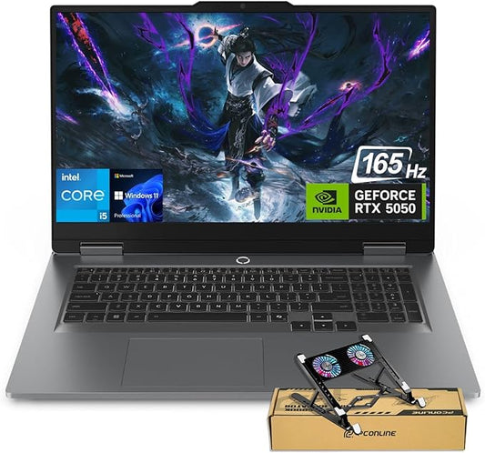 Lenovo LOQ RTX 5050 AI Gaming PC, 17.3" FHD 165Hz, Intel Core i5-13450HX, 32GB DDR5 RAM, 1TB SSD, Backlit KB, Bundle with PCO Notebook Folding Radiator, Laptop Cooler, Windows 11 Pro, Grey
