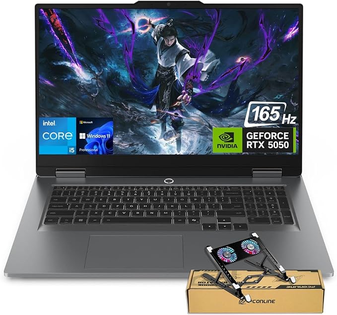 Lenovo LOQ RTX 5050 Pro AI-Gaming PC, 17.3" FHD 165Hz, Intel Core i5-13450HX, NVIDIA GeForce RTX 5050, 16GB DDR5 RAM, 1TB SSD, Backlit KB, Bundle with PCO Notebook Folding Radiator, Laptop Cooler