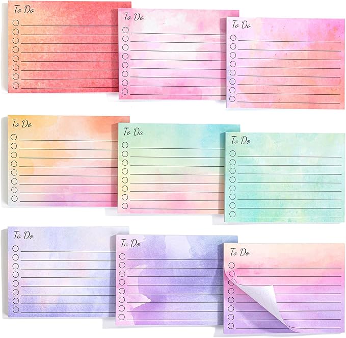 Mr. Pen- to Do List Sticky Notes, 3"x4", 9 Pads, 450 Sheets, Daily to Do List Notepad, Lined Sticky Notes, Watercolor