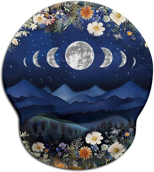 Ergonomic Mouse Pad with Wrist Rest, Moon Mountain Mouse Pad Wrist Support Gaming Mousepad with Non-Slip Pain Relief PU Base, Cute Office Desk Accessories Funny Home Decor Supplies