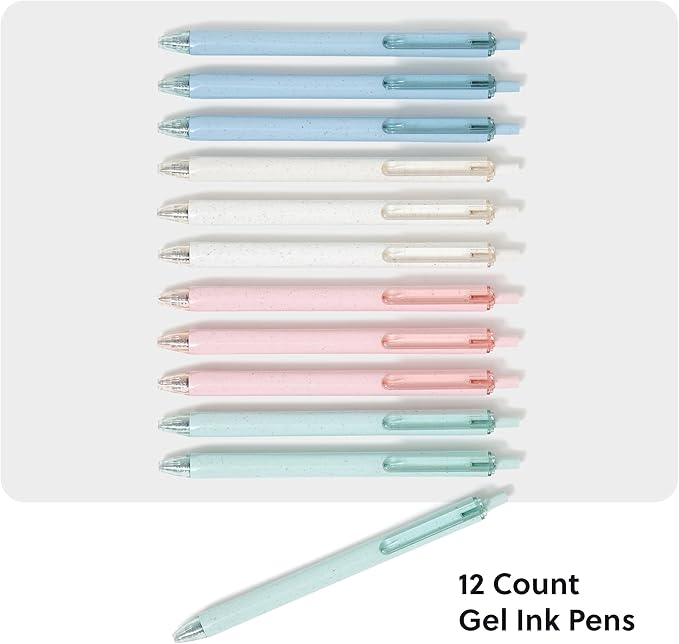 U Brands U-Eco Recycled Gel Click Pens, Set of 12, Pastel Speckle, Medium (0.7 mm) Point, Black Ink
