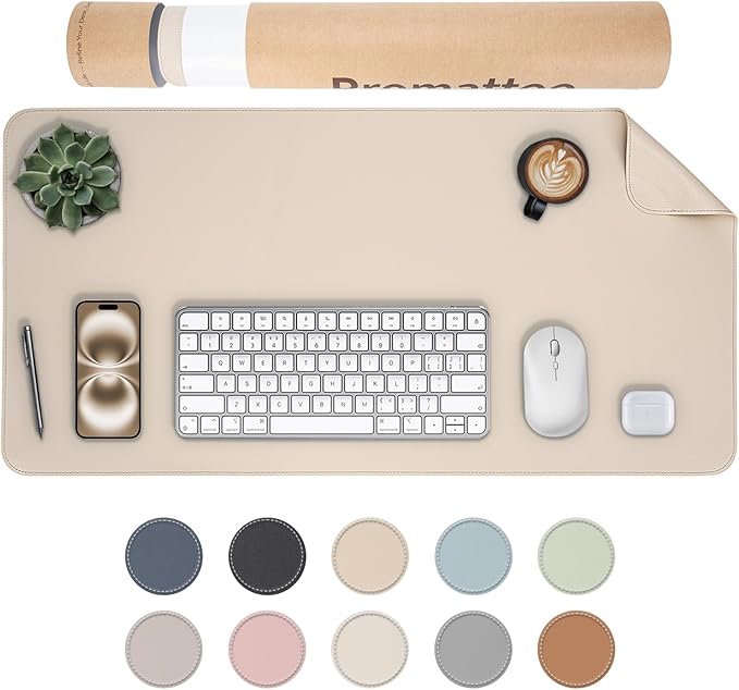 Oversized Non-Slip Desk Pad Protector with Premium Gift Box – Vegan Leather Waterproof Laptop Mat for Keyboard & Mouse, Grips Desk Firmly – Large Office Pad– Warm Beige