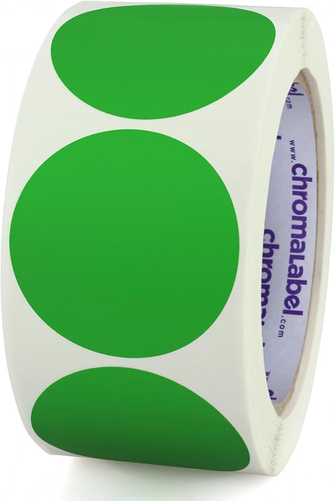 ChromaLabel 2 Inch Round Label Removable Color Code Dot Stickers, Inventory Label, 500 Labels per Roll, Green