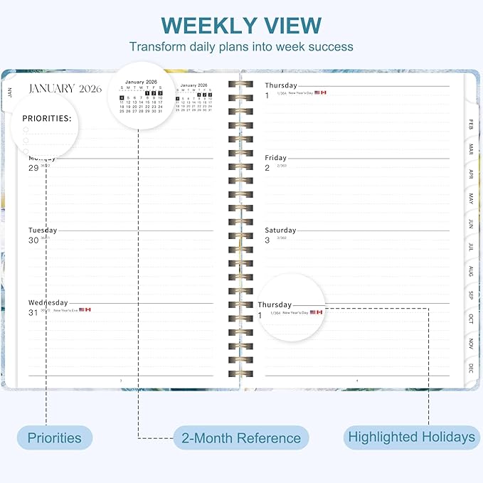 2026 Planner, Weekly and Monthly Calendar Planner Organizer, January-December, Academic Planning Agenda Book, Office School Home Suppiles for Women & Men, 6.3" × 8.5"