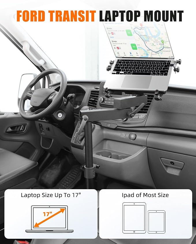 MELIPRON Van Laptop Mount Fit for Ford Transit 2014-2023 150 250 350 Cargo Van Laptop Holder Stand