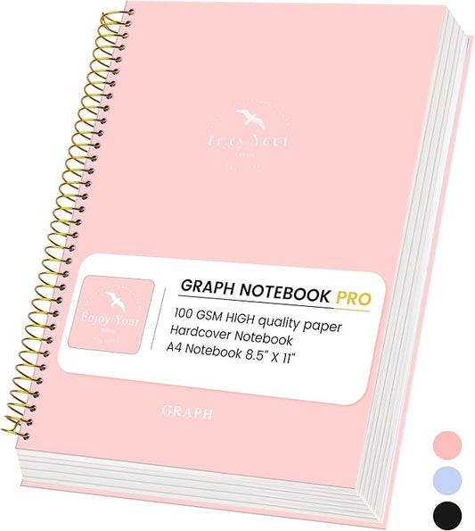 FLYING EAGLE 8.5 x 11 Large Graph Notebook Journal Spiral Graph Grid Notebook 210 Pages Hardcover Notebook Engineering Paper Notebook Graphing Notebook for Men Women, Pink