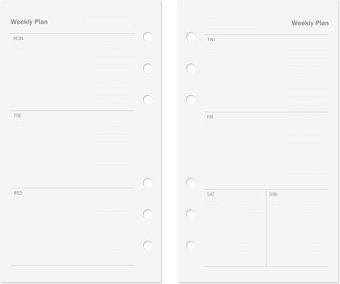 Discagenda Planner Insert Refills 6-Hole Ringbound 53 Sheets 120gsm 80lb 3.8x6.7in (Weekly, Personal)