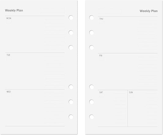 Discagenda Planner Insert Refills 6-Hole Ringbound 53 Sheets 120gsm 80lb 3.8x6.7in (Weekly, Personal)