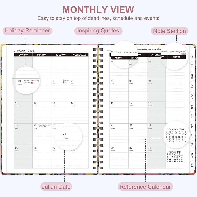 2026 Planner, Weekly and Monthly Calendar Planner Organizer, January-December, Academic Planning Agenda Book, Office School Home Suppiles for Women & Men, 6.3" × 8.5"