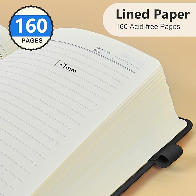 Lined Journal Notebook for Men & Women, 160 Pages College Ruled Journal for Writing, A5 Hardcover Leather Notebooks for Work, School, Business, Travel, Daily Diary 5.9" x 8.5" (Black)