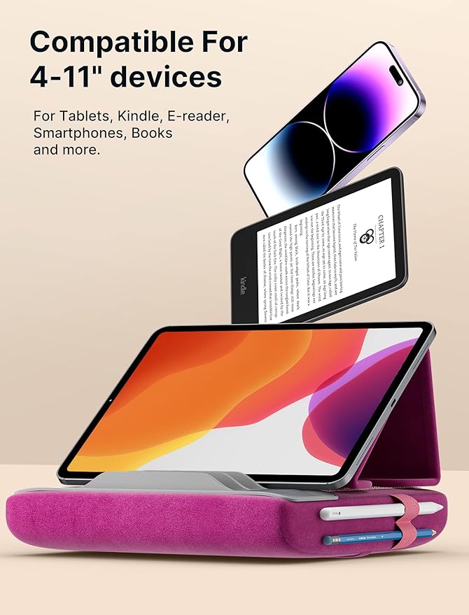 JSAUX Tablet Pillow Stand, Tablet Stand Holder Dock for Lap, Bed and Desk Compatible with iPad Pro 11 10.5 9.7 10.2 Air Mini, Kindle, Tablets, Phones, E-Reader and More 4-11'' Devices Purplish Red
