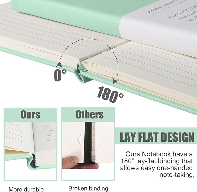 Lined Journal Notebook, 10Pack Hardcover Notebook for Men & Women – Journals for Writing, Work, School, Home & Daily Notes, 160 Pages – Medium A5, 5.7"x8", 100 gsm Thick Paper (Eggshell Green)