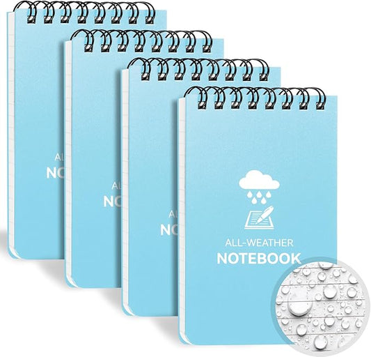 Waterproof Notebook, 4 Pack Top-Spiral Pocket Notepad, 3" x 5" Weatherproof NotePad, All Weather Police Pocket Notebook Little Memo Steno Note Pads for Outdoor Office School Recording, Blue