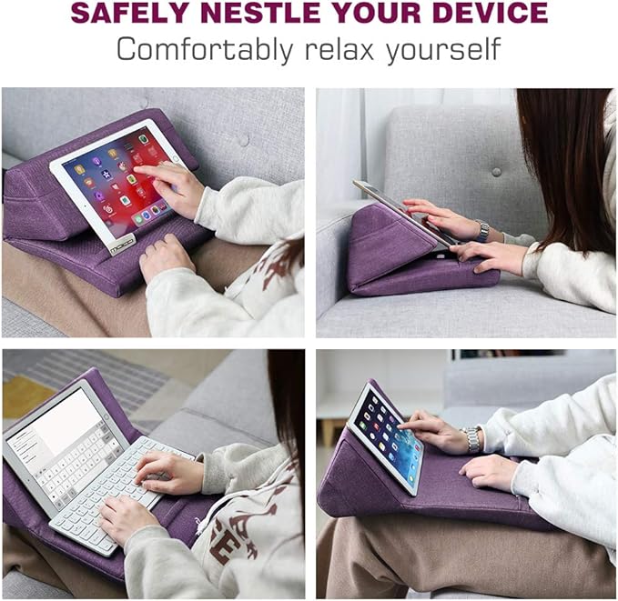 MoKo Tablet Pillow Stand, Soft Bed Pillow Holder, Fits up to 11" Pad, Fit with iPad 10.2"(8th Gen), New iPad Air 4 10.9"/ Air 3, iPad Pro 11/10.5/9.7, Mini 5 4, Galaxy Tab S6/ S7 11", Purple