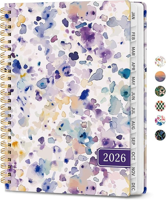 2026 Planner, Weekly and Monthly Calendar Planner for Women, Jan 2026 - Dec 2026, Hardcover Planning Agenda book with Tabs, Spiral Bound, Inner Pocket, Perfect for School Office Supplies, 8.5" x 11" - Purple Blocks