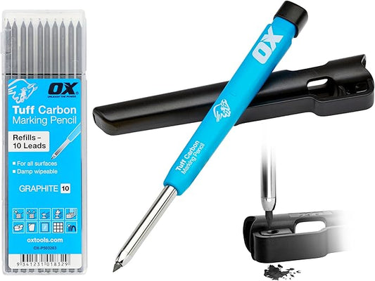 OX Tools Carpenter Pencils Mechanical Set – Heavy Duty Construction Pencil with 10X 2.8mm Lead Pack, Belt Clip, Sharpener, & Holder – Precision Mechanical Carpenter Pencil - Woodworking Pencils