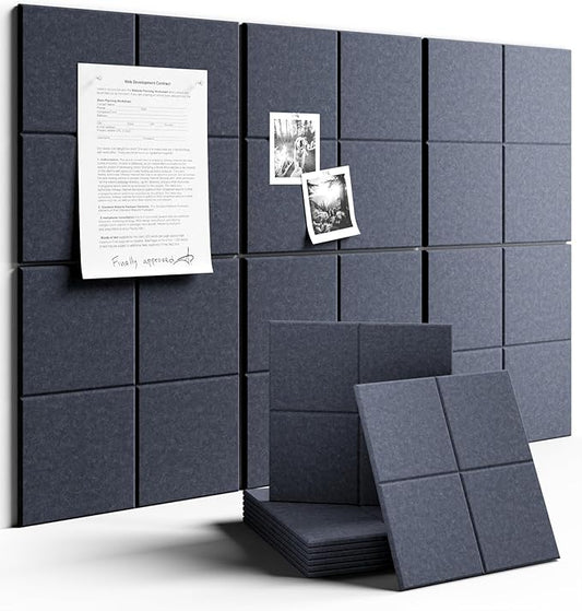 Large Felt Bulletin Board 36"x24", 6-Pack 4-Compartment Wall Organizer, Cork Board Alternative with 60 Removable Adhesive Tabs, Modular Felt Panels for Home Office, Classroom and Study- Navy Blue