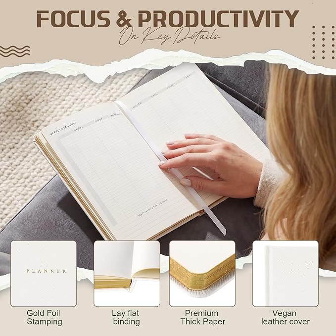 Productivity 2026 Planner Undated Daily Weekly Monthly Time Management & Organization Goal Achievement for Professionals & Students Workers(White)