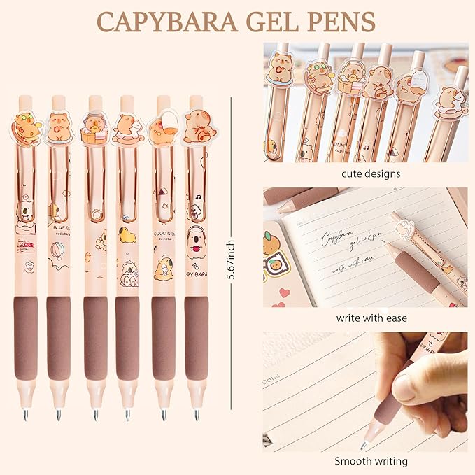 Cute Capybara School Supplies Capybara Stationery Set Includes Gel Pens Pencil Eraser A5 Notebook Stickers ID Badge Holder Ruler Kawaii Birthday Christmas Gifts for Office School Supplies