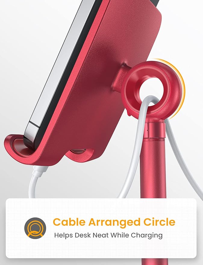 LISEN Cell Phone Stand Adjustable Phone Holer for Desk, Computer Office Desk Accessories for iPhone 16 Holder Women Kitchen Essentials Fits All Mobile Phones Switch Kindle iPads Tablet 4-10in Red