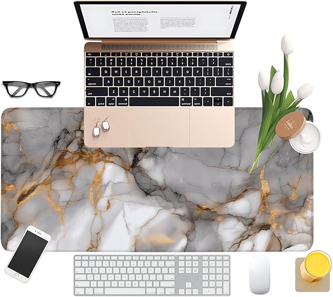 Marble Stripes Extended Gaming Mouse Pad 31.5x11.8inches Large Desk Mat Anti-Slip Rubber Base & Durable Stitched Edges for Gamers Smooth Mouse Writing Surface for Desk Office/Home