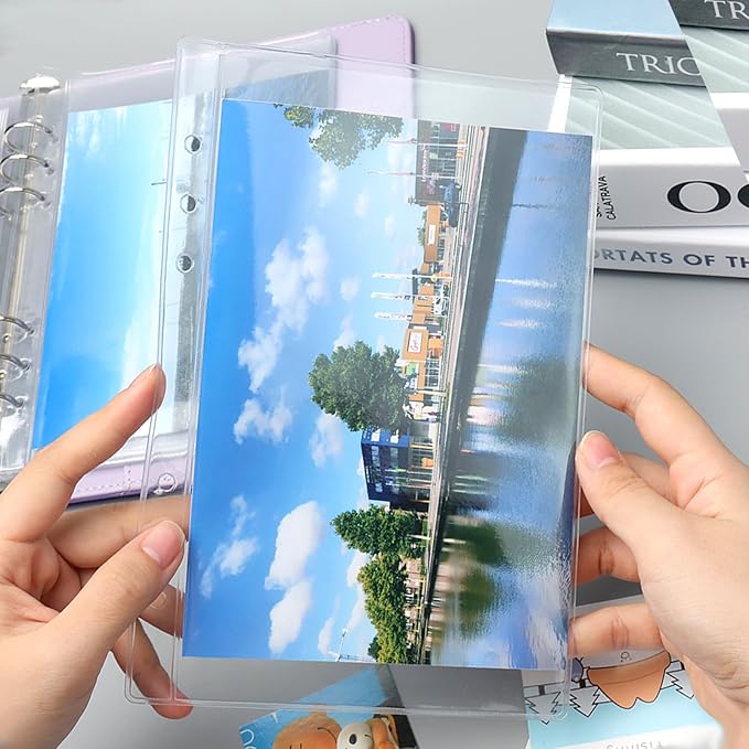 NatSumeBasics 12 A5 Binder Pockets Clear Zipless Cash Budget Envelopes for 6-Ring Notebook Binder Sheet Protectors Organize Photos Cards Bills (A5, Clear)