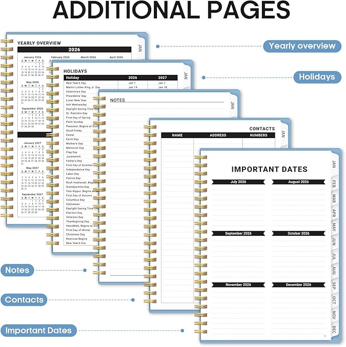 2026 Planner, Weekly and Monthly Calender Planner, Jan 2026 to Dec 2026, Hardcover 2026 Calendar Book with Tabs & Inner Pocket, Office Home School Supplies for Women & Men - A4 (8.5" x 11"), Blue