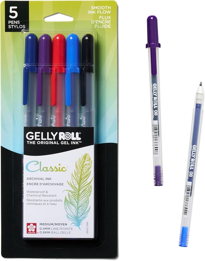 SAKURA Gelly Roll Classic, Medium Pt, 5 Colors, 5 Count
