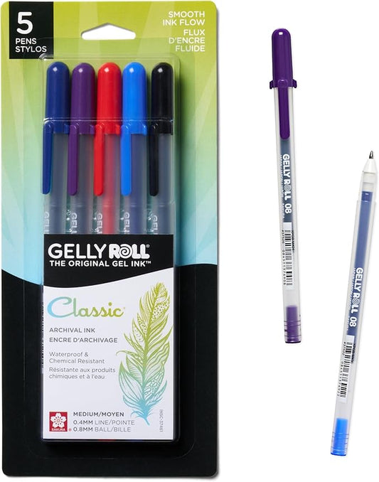 SAKURA Gelly Roll Classic, Medium Pt, 5 Colors, 5 Count