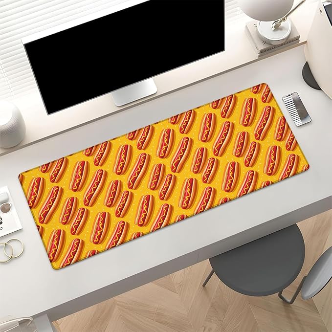 Fun Hot Dog Gaming Mouse Pad, Delicious Hot Dogs Large Desk Mat for Computer, Extended Keyboard Food Laptop Mouse Pads 31.5×11.8in, Non Slip Rubber Mousepad for Office Decor Gifts