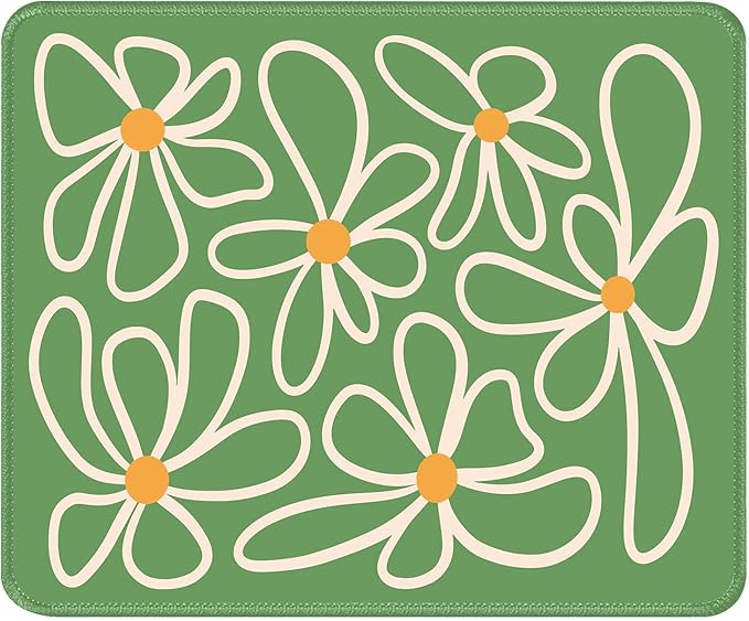 Green Daisy Flower Desk Pad Mat with Stitched Edges and Non-Slip Rubber Base, Premium-Textured Mouse Pad for Laptop, Computer & PC, Gaming & Working, Waterproof Mousepad
