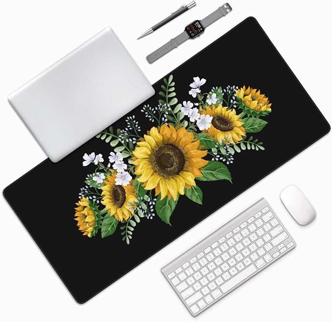 Extra Large Mouse Pads Sunflowers Wild Flowers XXL Extended Mousepad with Stitched Edges Non-Slip Rubber Base Computer Keyboard Pad Desk Mat for Home Office Desk Decor, 35.4" X 15.7"