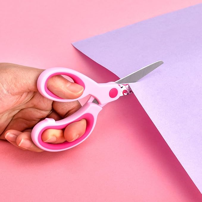 Left Handed Kids Scissors, Lefty Safety Toddler Children Scissors, Small Craft Scissors with Blunt Tip - Fun Print Blade, Great for DIY, Arts, Home, School Classroom Use, Assorted Color, 3-Pack