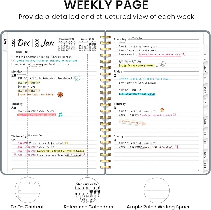 2026 Planner, Weekly and Monthly Calendar Planner, January 2026 - December 2026, Hardcover 2026 Calendar Book with Tabs For Women & Men, Inner Pocket, Spiral Bound, Perfect for Office Home School Supplies - A5 (6.3" x 8.5"), Stone Gray
