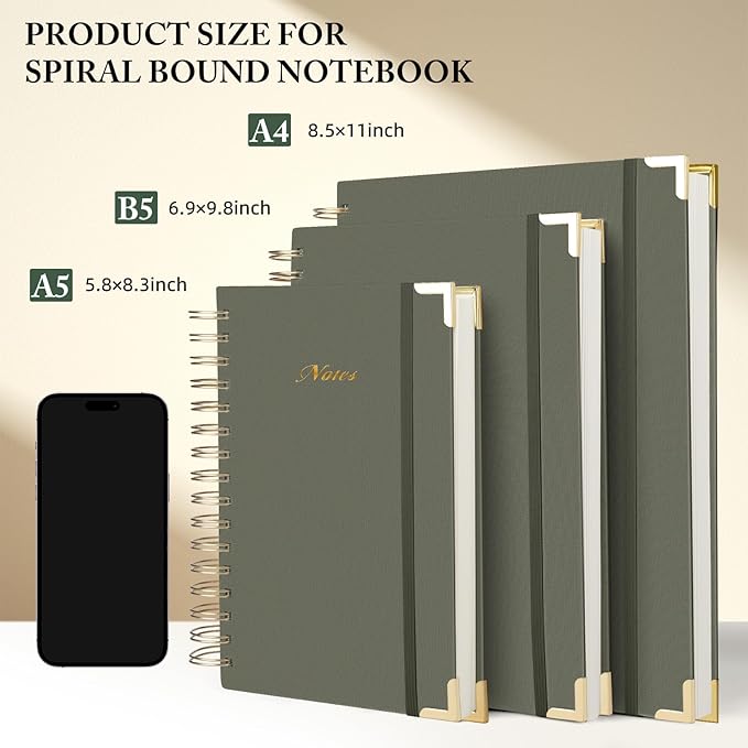 Spiral Notebook Journal, 328 Pages Linen Hardcover College Ruled Notebook, Lined Thick Journals for Women Men, A5 Thick Spiral Journal for Writing, 100GSM Paper, Cute Notebooks for Work School