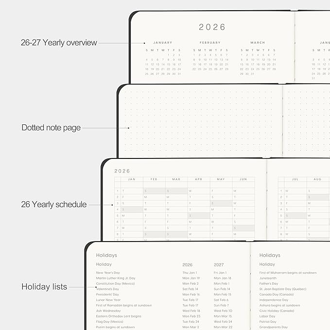 And Per Se 2026 Planner-Daily, Weekly & Monthly Leather Hardcover Planner, 5.7" x 8", Daily Schedule, 100 GSM Thick Paper, Back Pocket (Black)