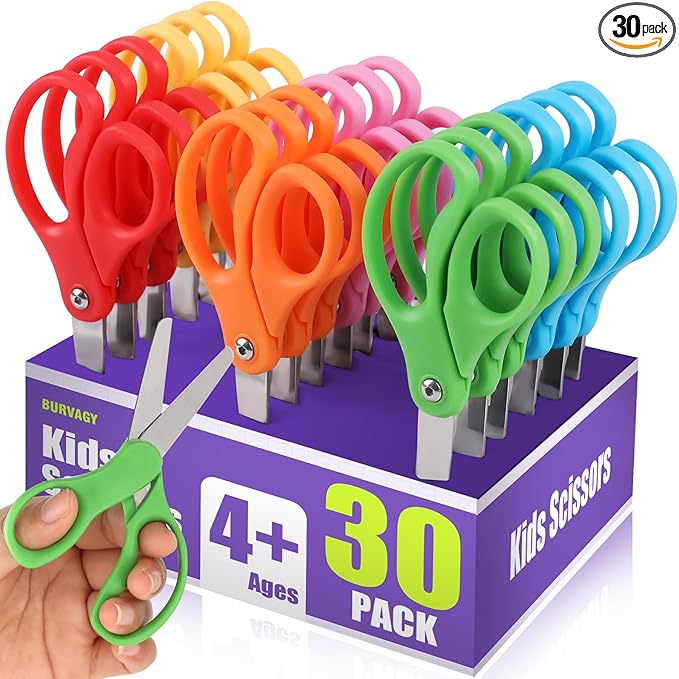 30 Packs 5" Small School Student Blunt Tip Craft Kids Scissors, Stainless Steel Blades Comfort Grip 5 Inch Safety Scissors Bulk for Children Toodler Cutting Paper